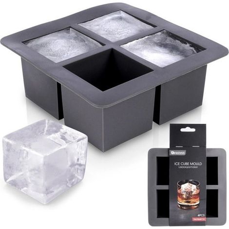 Moule À Glaçons - Silicone Flexible - 15,5x15,5x6 cm - 4 Cubes Carrés XXL De 5,5 cm - Lavable En Lave-Vaisselle
