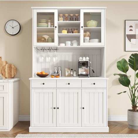 Buffet haut de salle à manger 120 x 40 x 191 cm avec portes vitrées HAVRYA (1/5)