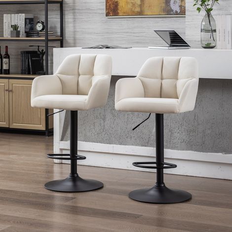 Wahson Set of 2 Velvet Bar Stools with Arm, Modern Height Adjustable Swivel Breakfast Stools for Kitchen, Home Bar & Restaurant, Beige