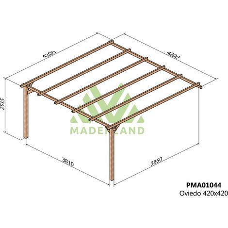 Pérgola de Madera Maciza Adosada Oviedo (Maderland) - 420 x 420 cm