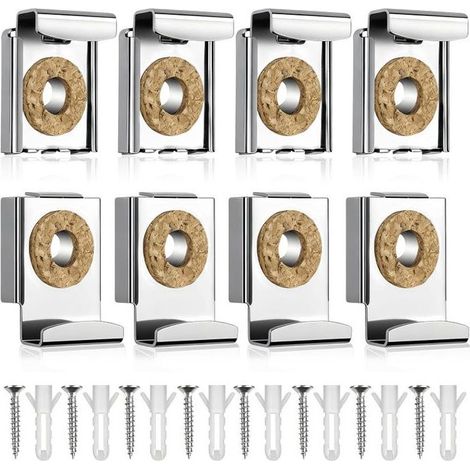 (Lot de 8) Supports de fixation murale argentés à ressort pour miroir – Clips/supports pour miroir en verre de salle de bain (1/5)