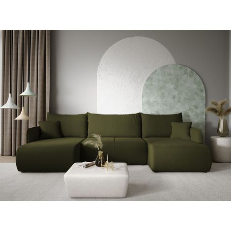 Wohnlandschaft Sofa mit Schlaffunktion CALGARY Stoff Curio Grün (1/4)