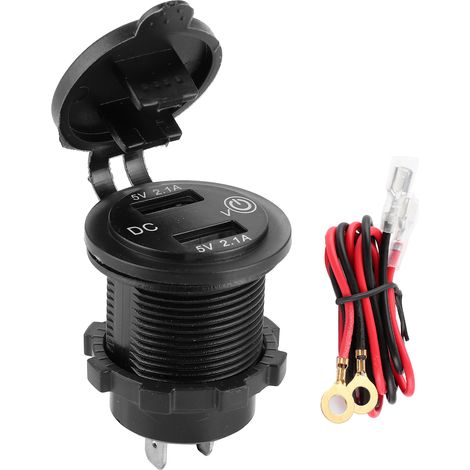 Eosnow Adaptateur allume-cigare double USB avec voltmètre 1224 V 2,1 A + 2,1 A et indicateur bleu