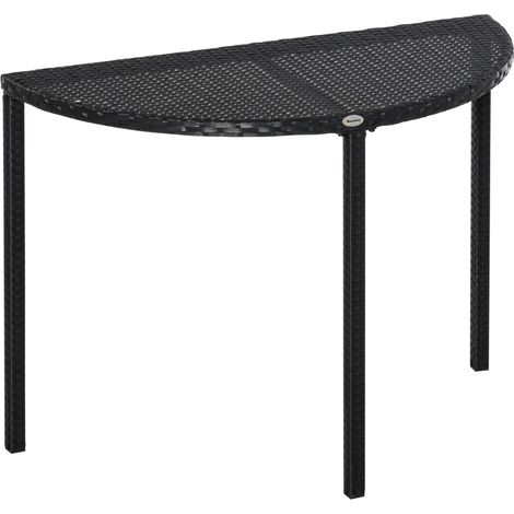 Table d'appoint semi-circulaire balcon/jardin Outsunny noir, structure métal & polyrotin résistant, dimensions 100×50×74 cm, design pratique pour aménager votre espace extérieur