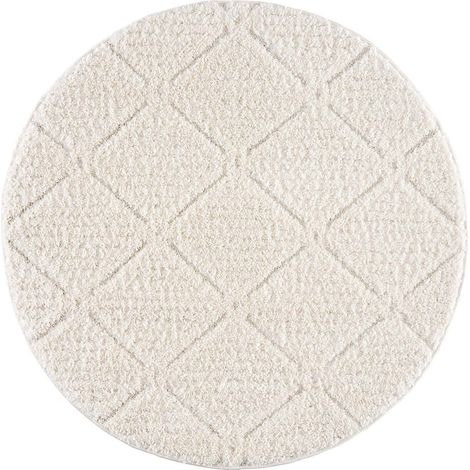 AMORE 01 - Tapis rond à poils longs et relief crème (120x120cm) (1/5)