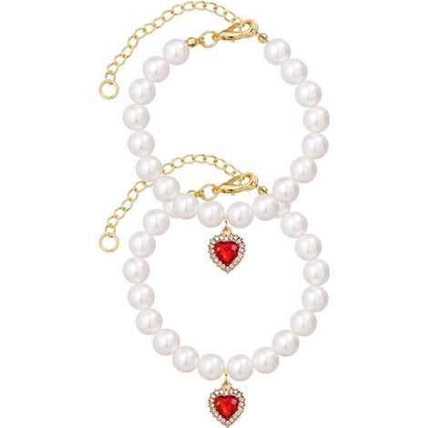 Perlenhalsband für Katzen und Hunde, elegantes und entzückendes Halsband, verstellbares Accessoire für Welpen und kleine Katzen (rot, Größe S)