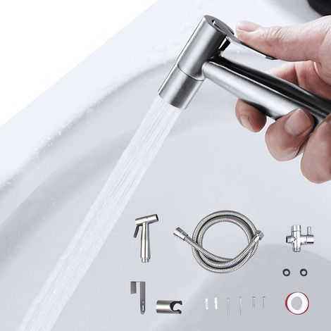 Kit de nettoyage pour WC avec douchette de bidet en acier inoxydable et raccord 1/2 UE (1/5)