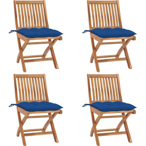 vidaXL Sillas plegables con cojines, 4 unidades, madera maciza de teca. (1/5)