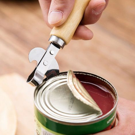 Ouvre-Boîtes - Acier Inoxydable - Poignée En Bois - Coupe Latérale - Ouvre-Bouteilles Et Tire-Bouchon Intégrés - Pour Cuisine Maison Restaurant Camping - 1 Pièce (1/5)