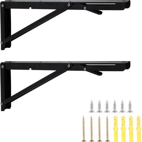 2 PCS Equerre Pliable - 400 mm Equerre Pliante Equerre Etagere Murale cier Inoxydable avec vis capacité de charge maximale de 100 kg pour la cuisine le garage la chambre la salle de bain(noir) (1/5)