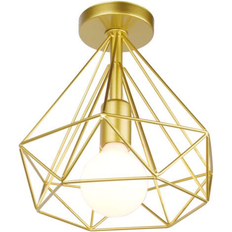 royaluxe- Lampe De Plafond Rétro Vintage En Forme De Diamant 25CM (Or) Plafonnier Industriel En Métal Et Fer E27 Pour Restaurant Et Café (1/5)