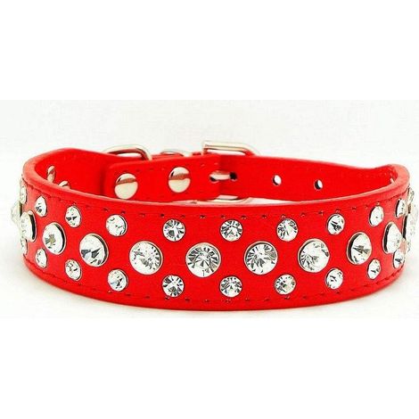 Collier de Chien en Cuir Strass (Rouge M)-Fei Yu