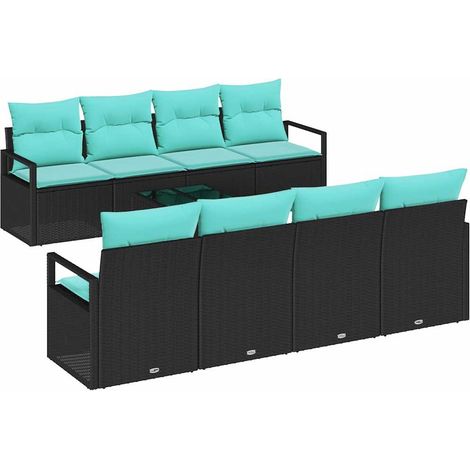 Maison Exclusive - Set di divani con cuscino 7 pcs Nero e azzurro polyrattan