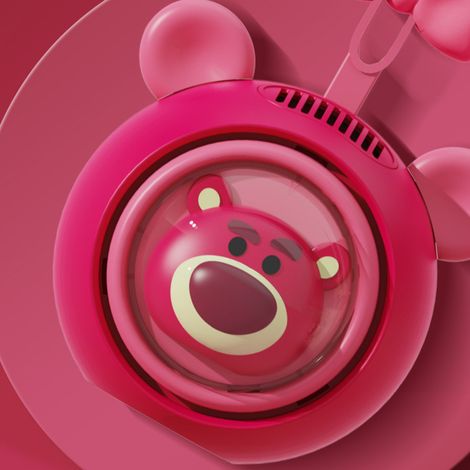 Nouveau ventilateur de cou pour étudiants, portable, longue durée de vie de la batterie, mini, silencieux, en forme d'ours fraise de dessin animé. (1/4)