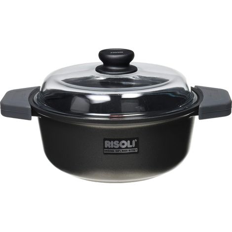 Risoli Casseruola per Induzione da 24 cm con 2 Manici, Coperchio in Vetro con Pomolo in Bakelite e Sfiato (1/2)
