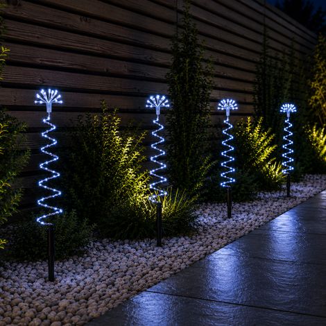 30cm Set of 4 Light up Silver Spiral Christmas Tree Garden Path Lights with 200 White LEDs (1/5)