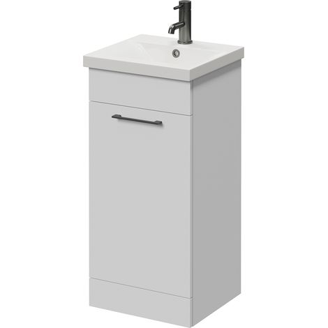 Napoli 390 Gloss White 400mm Single Door Vanity Unit with Glide Basin - 400mm - Gunmetal Grey 160mm Handle