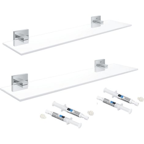 juego de 2 estantes GROHE Start Cube 53 cm cromados + 2 GROHE QuickGlue A2 para acceso con dos placas de fijación
