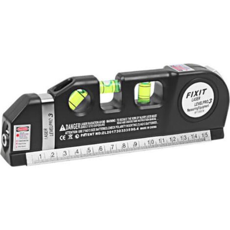 Niveau laser universel avec bulles d’aplomb, ruban mesureur intégré (250 cm / 8 pi), règle graduée métrique et impériale – Précision professionnelle pour bricolage, construction et installation (1/5)
