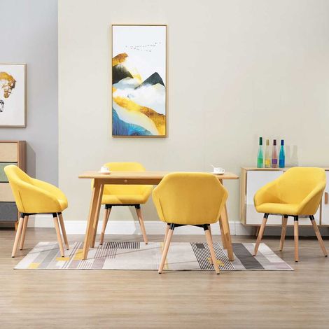 vidaXL Chaises à manger lot de 4 jaune tissu (1/5)