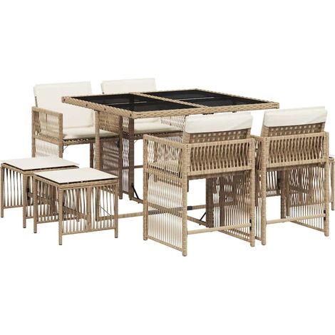 Maison Exclusive - Set da Pranzo da Giardino 9 pz con Cuscini Beige in Polyrattan (1/5)