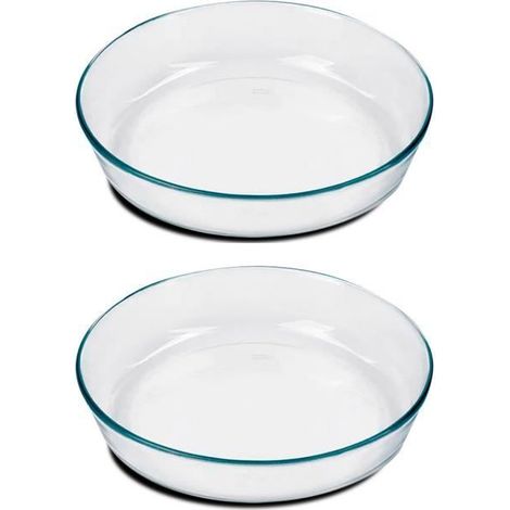 Lort de 2 plat à four rond, plat à tarte, moule de cuisson, capacité 2.4 L - Diamètre 26.3 x Hauteur 5.8 cm -JUANIO