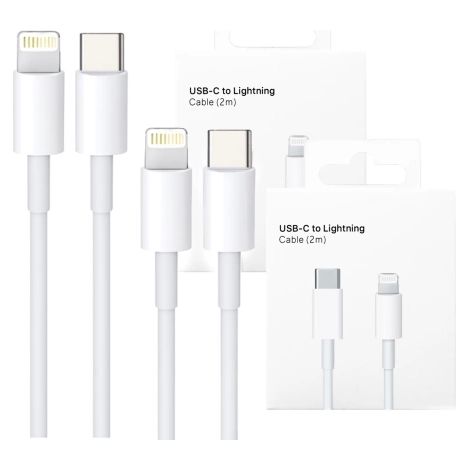 2 cables USB-C a Lightning para Apple iPhone, iPad, iPod, 20 W, 2 m, caja blanca (1/4)