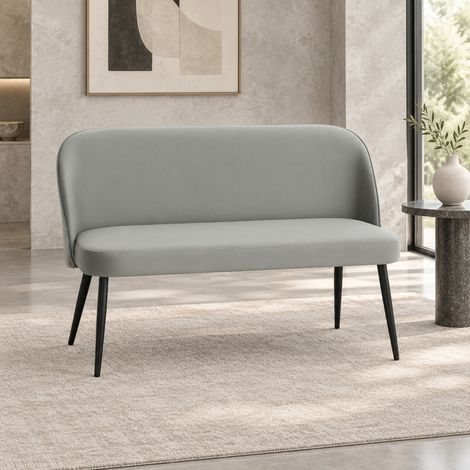 Sofá de 2 plazas moderno de tejido efecto terciopelo gris, estructura de metal y madera MODENUIT (1/5)