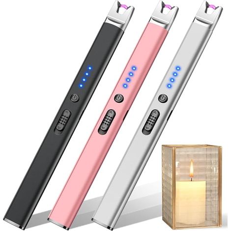Electric Plasma Lighter for Candles, Camping, Fireworks, Fireplaces (Black+Silver+Pink) (1/5)