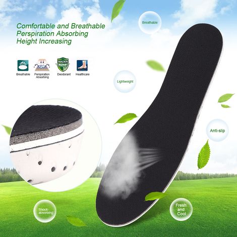 Semelle intérieure invisible rehaussante de 2 cm, absorbant les chocs et respirante, pour le sport et le confort.
