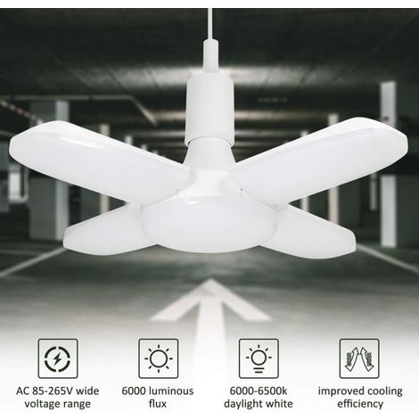 Éclairage de garage LED 60W E26/E27 6000Lm – Panneaux ajustables – Lumière blanche 6500K – Installation rapide sans outils (1/5)