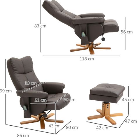 Fauteuil inclinable avec repose-pieds, fauteuil TV pivotant à 360° avec fonction massage, fonction inclinable, fauteuil de massage avec poche latérale, fauteuil TV, similicuir pour salon, marron (1/5)