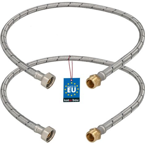 KOTARBAU® Lot de 2 Flexible Robinet 1/2" x 3/8" - Flexible Eau - Tuyau Robinet 90 cm - Mâle x Femelle - Rallonge Robinet Cuisine Flexible - Acier Inoxydable - Tuyau Flexible Plomberie (1/4)