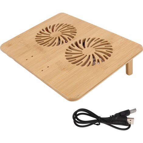 Support d'ordinateur portable en bambou avec double ventilateur, design ergonomique, angle réglable et portable (1/5)