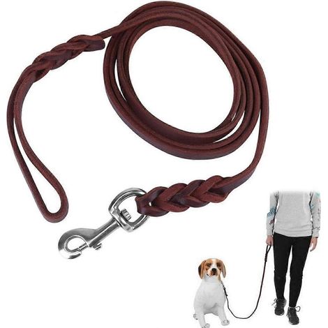 Laisse pour chien en cuir robuste avec 2 poignées, poignée de circulation rembourrée compatible avec un contrôle supplémentaire (1/5)