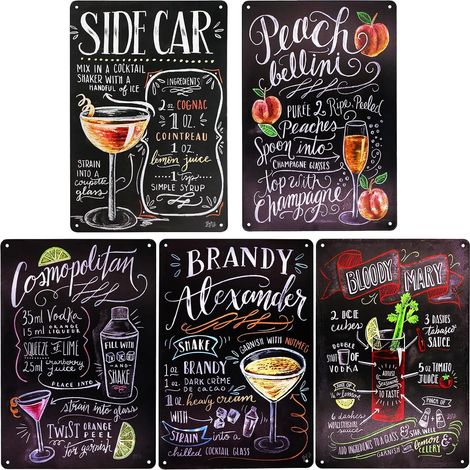 5PCS Cocktail Tin Sign, Plaque Murale, Vintage Boisson Menu Recette Bar Pub (1/5)