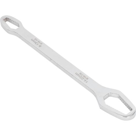 Clé universelle multifonctionnelle à double extrémité, outil de réparation en acier, gain de temps, diamètre 8 mm, longueur 270 mm, poids 250 g, finition chromée miroir, blanc épais. (1/5)