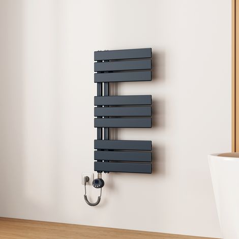 EMKE Sèche-Serviettes Électrique à Thermostat, Minuterie et Puissance Réglable, Anthracite 400W 762x400 mm