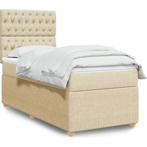 vidaXL Giroletto a Molle con Materasso Crema 90x190 cm in Tessuto (1/5)