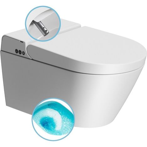 WC suspendu WCLEAN Swirlflush avec bidet électronique intégré, blanc double mat (1/4)