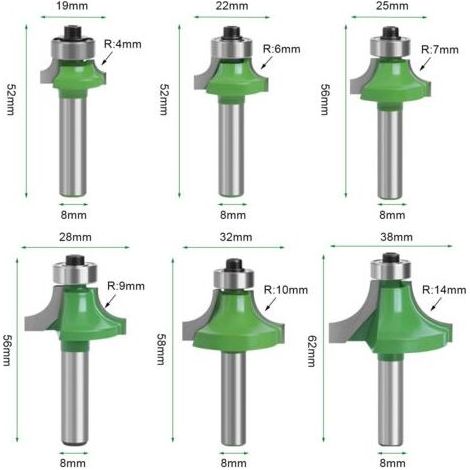 Coavas – Lot de 6 fraises défonceuses à bois 8 mm – Acier au tungstène – Longueur 19.05 à 38.1 mm – Finition précise pour menuiserie (1/5)