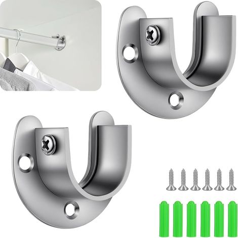 2PCS Support Tringle, Acier Inoxydable, Forme U, Fixation 3 Trous, Pour Tube Rond 32mm, Placard Salle De Bain