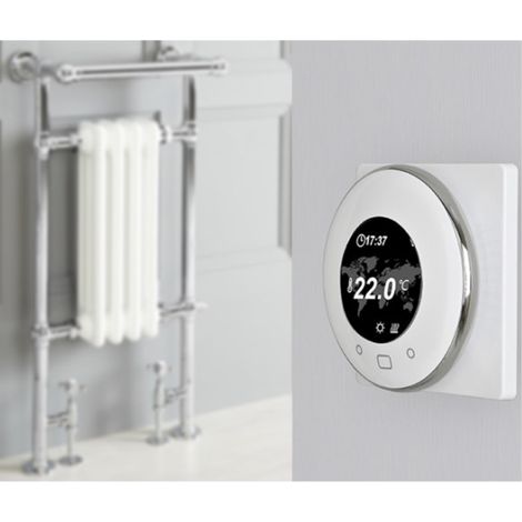 Milano Elizabeth - Traditional 930mm x 450mm Floorstanding Chrome and White Dual Fuel Electric Heated Towel Rail Radiator with Overhanging Rail and Angled Valves - With Wi-Fi Thermostat (1/5)