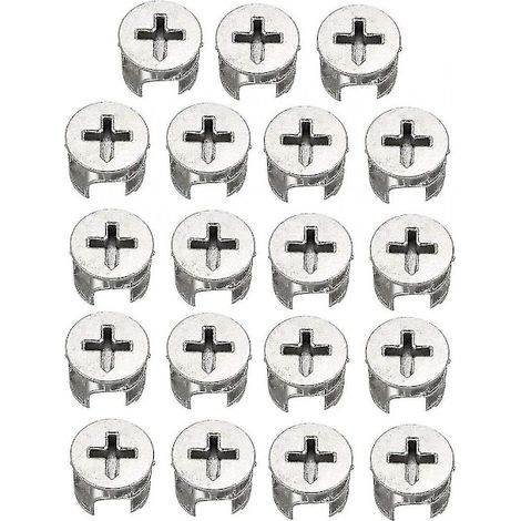 Packung mit 15 Exzentermuttern für Möbel (Verbinder) — Abmessungen: 15 x 12 mm. Geeignet für die Montage von Schrank-, Schubladen- und Schrankfronten. (1/5)