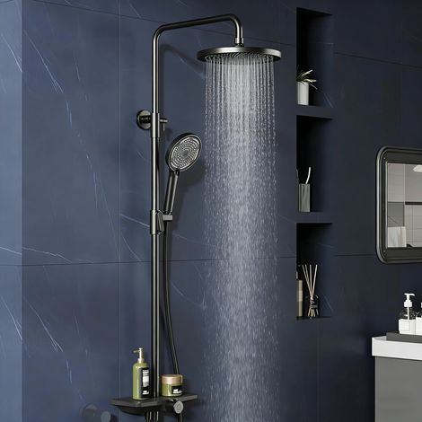 Système de douche thermostatique mural, 3 fonctions, robinetterie de douche de luxe en acier inoxydable haute pression, douchette,AMORLY (1/5)