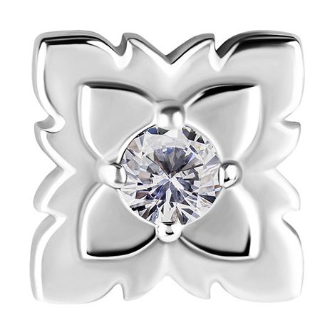 Tapón a presión - flor con circonita blanca - CoCr NF - plata - PI-026 (1/2)