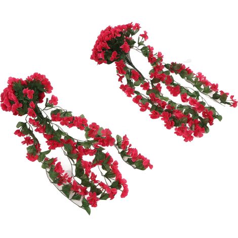 künstliche, hängende lila Blumen, künstliche Kunststoffpflanzen für Garten, Terrasse, Hochzeit, Veranda, Außendekoration, Rot (1/5)