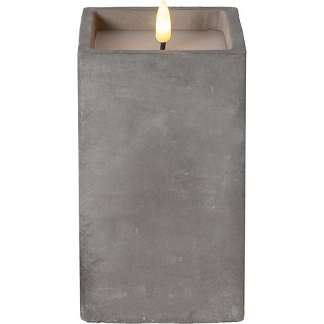 Star Trading LED Blockkerze,Flamme Cem', Zement, gris, 16,5cm