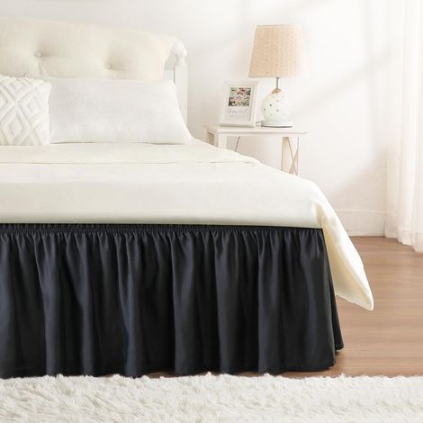 Jupe de lit avec élastique à volants facile installer en doux x cm 200 40 polyester noir (1/5)