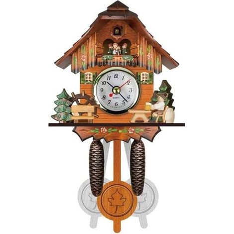 Horloge murale coucou en bois 128x218x55mm – Silencieuse avec grands chiffres arabes – Décoration rétro pour salon ou bureau (1/5)